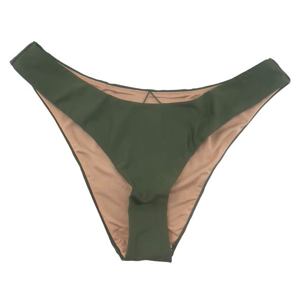 J Crew Curved Waist Bikini Bottoms Army Green Cheeky Mid Rise Size Med BC125 New - Picture 1 of 5